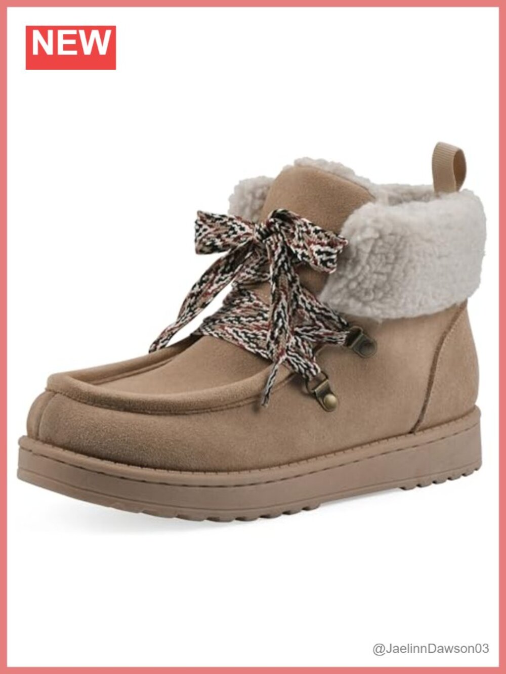 Faux Fur Lined Lace Up Ankle Booties Water Resistant Leather